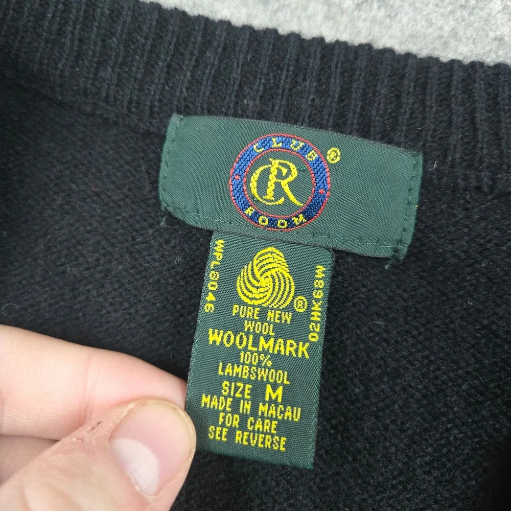Vtg Club Room Sweater Mens M Black V-Neck 100% Lambswool Knit Preppy Classic - Picture 3 of 8